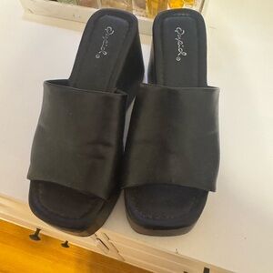 Black leather wedge heel